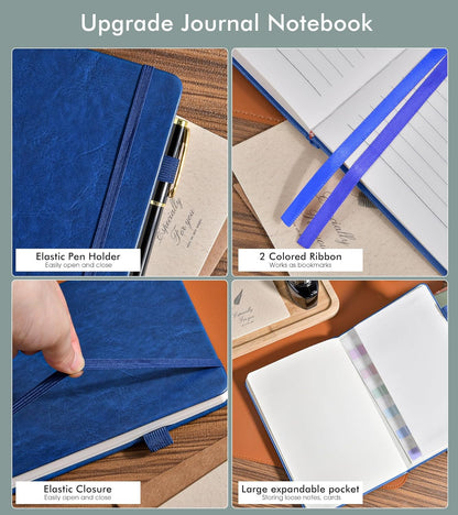 Lined Journal Notebook for Men Women, 200 Numbered Pages Leather Hardcover Journal with Pen, A5 Journaling Notebooks, Thick Paper College Ruled Journals for Writing Work Business 5.75'' X 8.38'' Black
