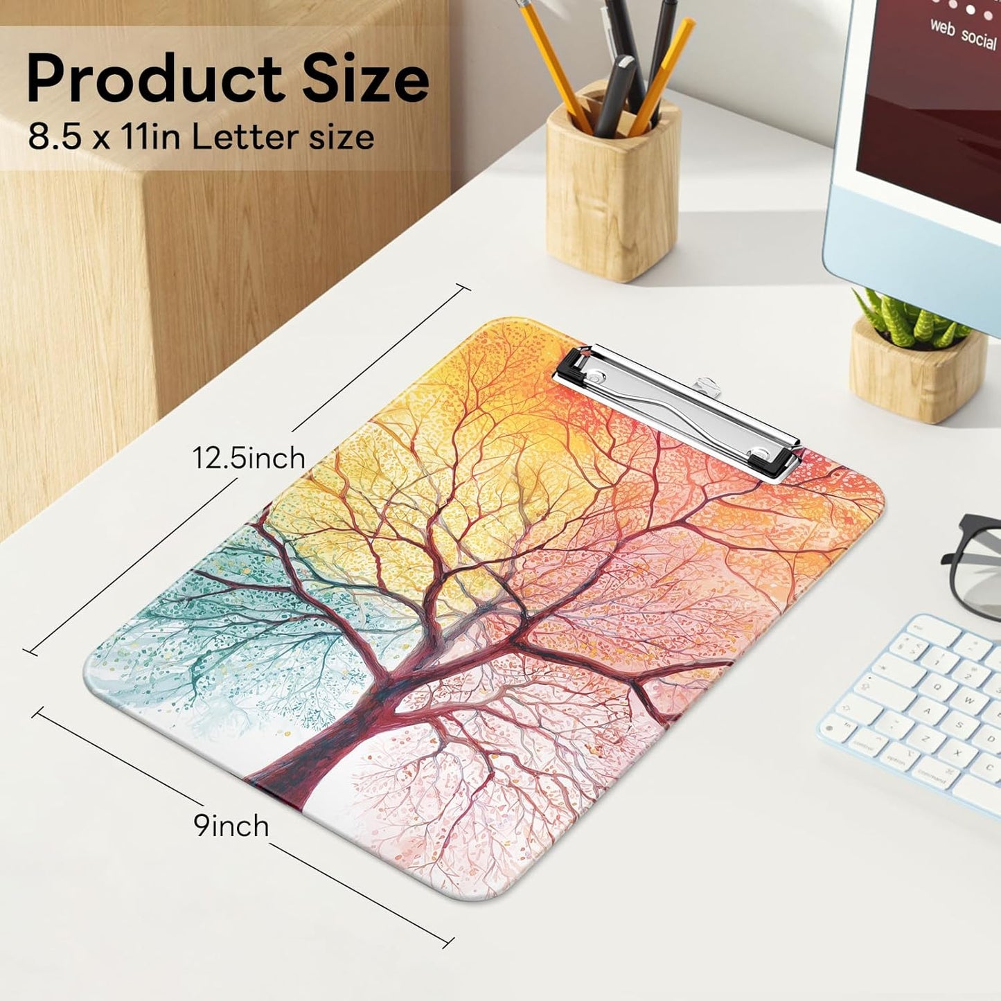 Plastic Cute Clipboard Low-Profile Metal Clip, A4 Letter Size 9 x 12.5 in, 8.5 x 11 Paper Clip Board for Teachers, Nurses, Classroom,Cute Black Cats