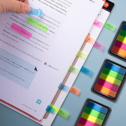 Golcellia Fluorescent Translucent Sticky Note Flags, 1200 Pcs Total, Pack of 10 Color Tabs, Arrow Index Tabs, Page Flag Markers
