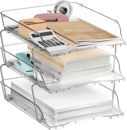 Simple Houseware 2-Tier Stackable Letter Tray Organizer – Desktop File Holder for A4/Letter Size Paper, Document Sorter, Office Desk Paper Organizer, Black
