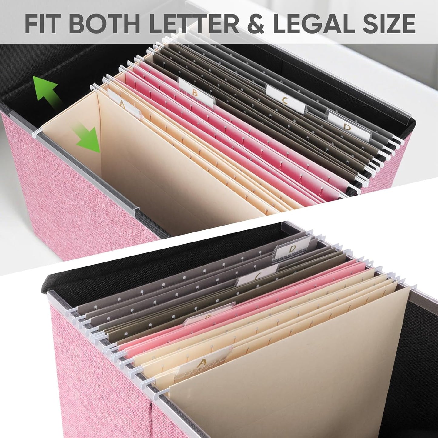 BALEINE File Organizer Box with Lid, Collapsible File Folder Organizer with Plastic Slide, Hanging File Folder Box for Office Document Storage (1 Pack, Black)