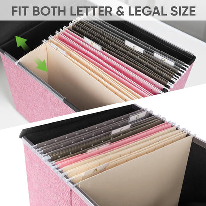 BALEINE File Organizer Box with Lid, Collapsible File Folder Organizer with Plastic Slide, Hanging File Folder Box for Office Document Storage (1 Pack, Black)