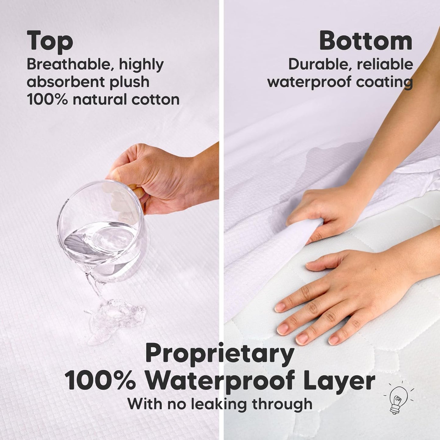 2-Pack Waterproof Crib Mattress Protector Cover Fitted - Quiet Baby Crib Mattress Pad Sheets, 52" x 28" Soft Quilted Cotton Baby Sheet, Machine Washable, Easy Fit, Durable (Soft White/Mavy)