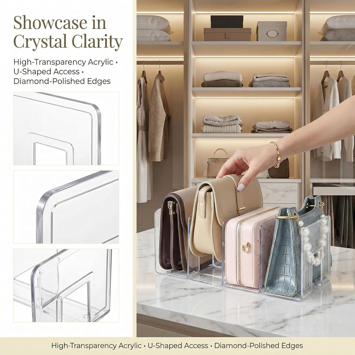 4 Pack Clear Acrylic File Organizer, Purse Organizer, File Sorter Desktop File Folder Organizer for Book, Envelopes, Mail, Document, Notebook, Office Supplies, Handbag