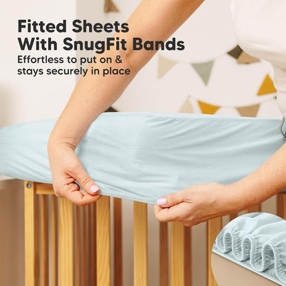 2-Pack Waterproof Crib Mattress Protector Cover Fitted - Quiet Baby Crib Mattress Pad Sheets, 52" x 28" Soft Quilted Cotton Baby Sheet, Machine Washable, Easy Fit, Durable (Soft White/Mavy)