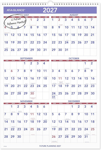 AT-A-GLANCE Wall Calendar 2026-2027 Planner, Academic 12-Month July-June, Monthly, 15-1/2" x 22-3/4", Ruled Daily Blocks (AY328)