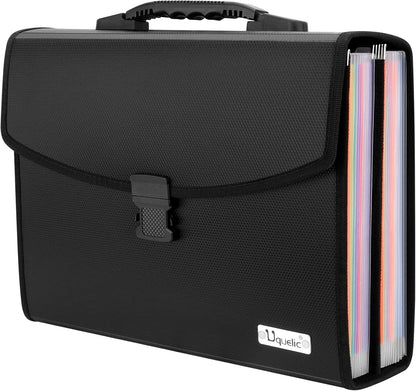 Uquelic 26 Pockets Expanding File Folder Organizer - Upgraded Durable Buckle, Accordion Folder Base with Ergonomic Portable Handle/Large A4 Letter Size Document Organizer, Folders with Pockets