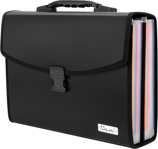 Uquelic 26 Pockets Expanding File Folder Organizer - Upgraded Durable Buckle, Accordion Folder Base with Ergonomic Portable Handle/Large A4 Letter Size Document Organizer, Folders with Pockets
