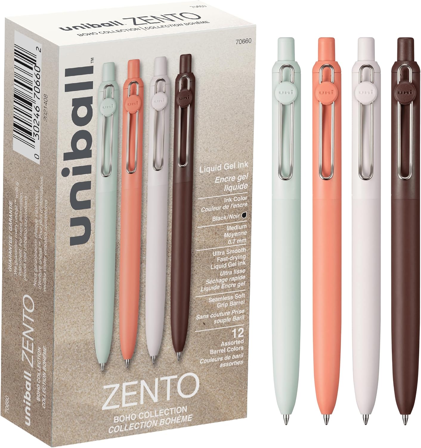 uni-ball Zento Gel Ink Rollerball Pens, 4 Black Medium Point Smooth Writing Pens, Colored Japanese Pens, Muted Colors
