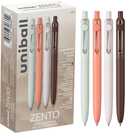 uni-ball Zento Gel Ink Rollerball Pens, 4 Black Medium Point Smooth Writing Pens, Colored Japanese Pens, Muted Colors