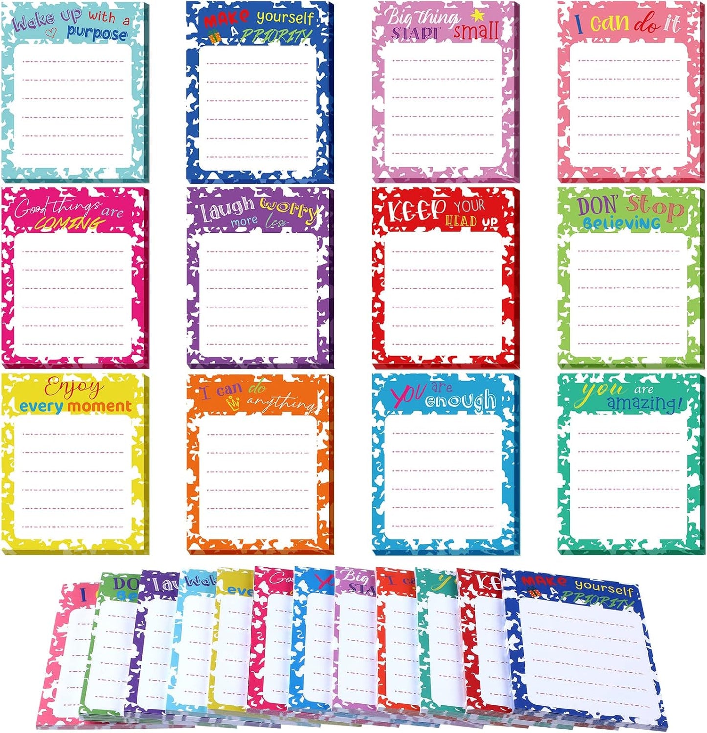 Yinder 24 Pack Inspirational Sticky Notes Motivational Notepads Appreciation Sticky Notes Funny Memo Pads Positive Note Bulk 3 x 4 Gift for Women Nurse Teacher Office Supplies(Black,Inspirational)