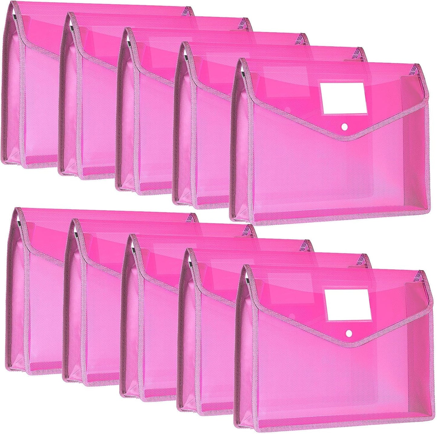 10 Pieces Plastic File Folders Envelope Expanding File Wallet Organizer Documents Folder with Snap Closure and Pocket, A4 Size Waterproof Transparent Pouch(White,Horizontal)