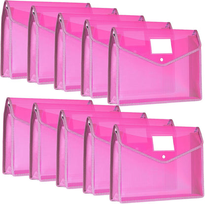 10 Pieces Plastic File Folders Envelope Expanding File Wallet Organizer Documents Folder with Snap Closure and Pocket, A4 Size Waterproof Transparent Pouch(White,Horizontal)
