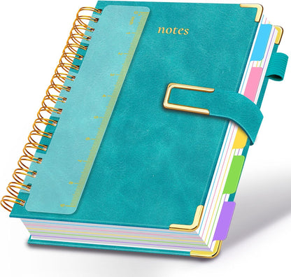 Hardcover Spiral Notebook College Ruled, 8"x10" Leather Journal Notebook with Magnetic Closure, 300 Pages 5 Subject Notebook with Dividers Tabs Journal for Women Men, Work, School(Rose Red)