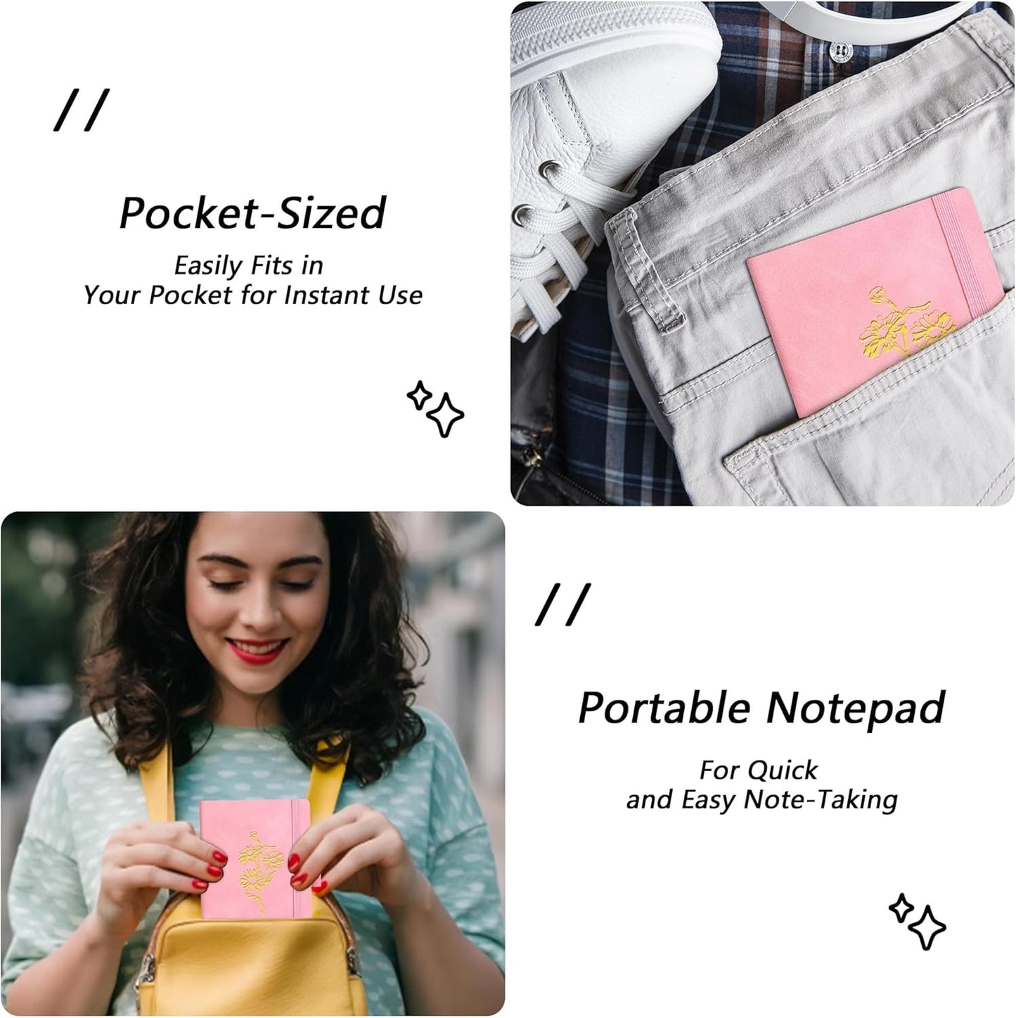 BOBO RABBIT 3 Pack Pocket Notebook Journals Mini A6 Sunflower Floral Notepads Total 600 Pages Aesthetic Hardcover College Ruled Lined Notebooks for Note Taking Travel Office School Supplies, 3.7"x 5.7"