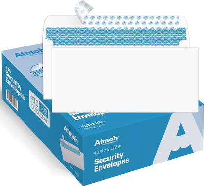 Aimoh #10 Security Self Seal Envelopes – 100 Qty |No Window, EnveGuard, 4⅛ x 9½", White, 24 LB, 100 Count (34100)