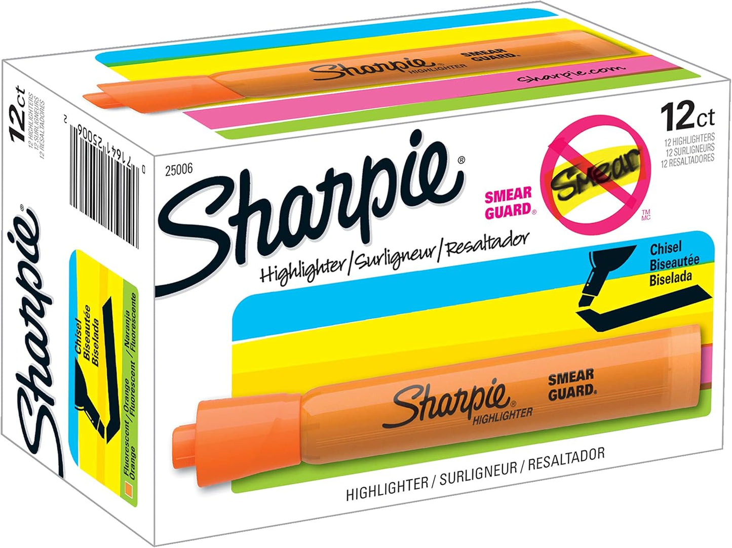 Sharpie Tank Style Highlighters, Chisel Tip, Fluorescent Orange, Box of 12