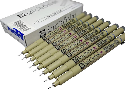 Sakura Pigma Micron pen 01 Blue ink marker felt tip pen, Archival pigment ink pens for artist, zentangle, technical drawing pens - 8 pack of Micron 01 Blue