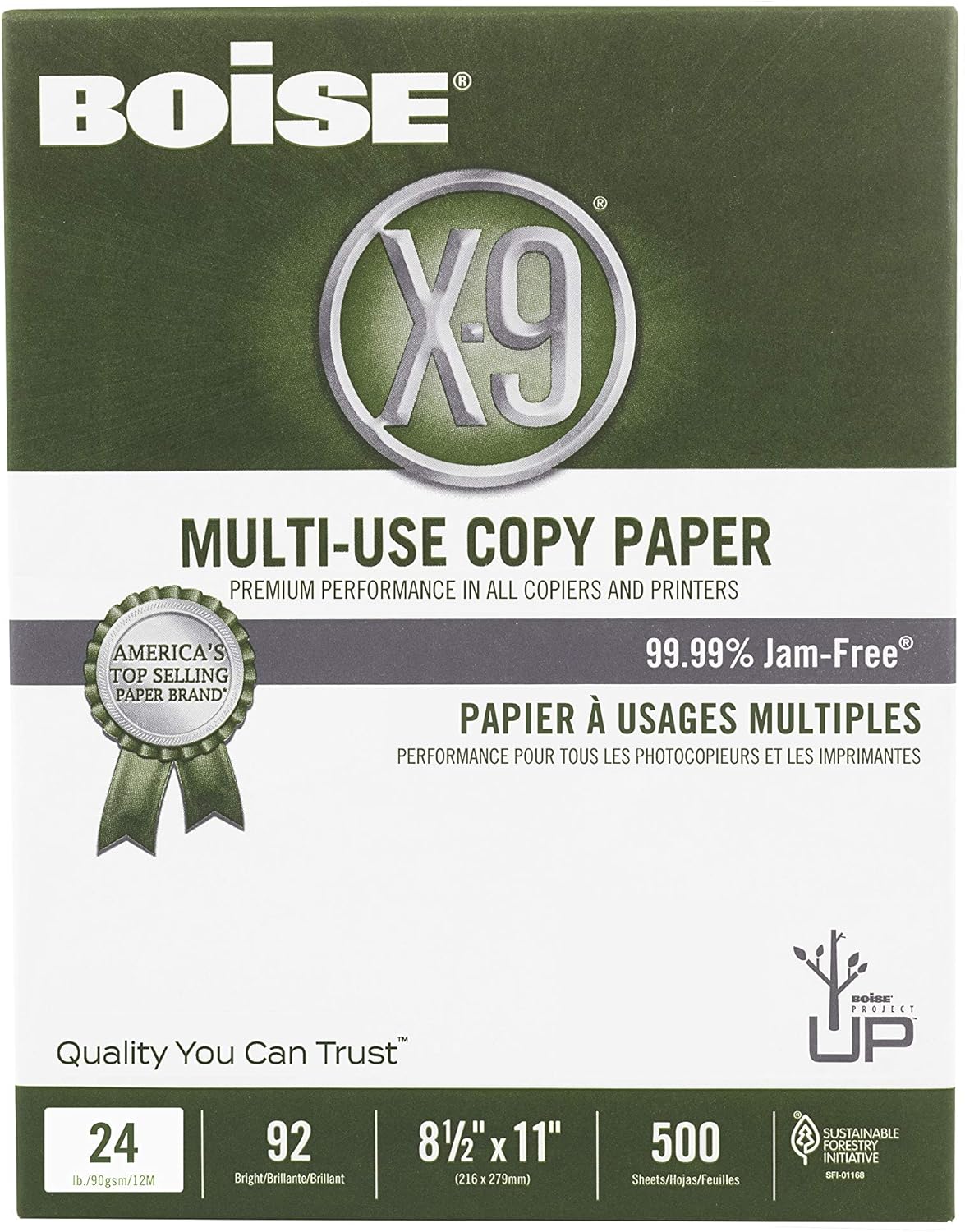 Boise X-9 Multi-Use Printer & Copy Paper, 5 Reams, White, Ledger (11in x 17in), 2500 Sheets Per Case, 20 Lb, 92 Brightness