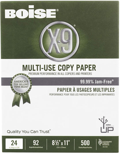 Boise X-9 Multi-Use Printer & Copy Paper, 5 Reams, White, Ledger (11in x 17in), 2500 Sheets Per Case, 20 Lb, 92 Brightness