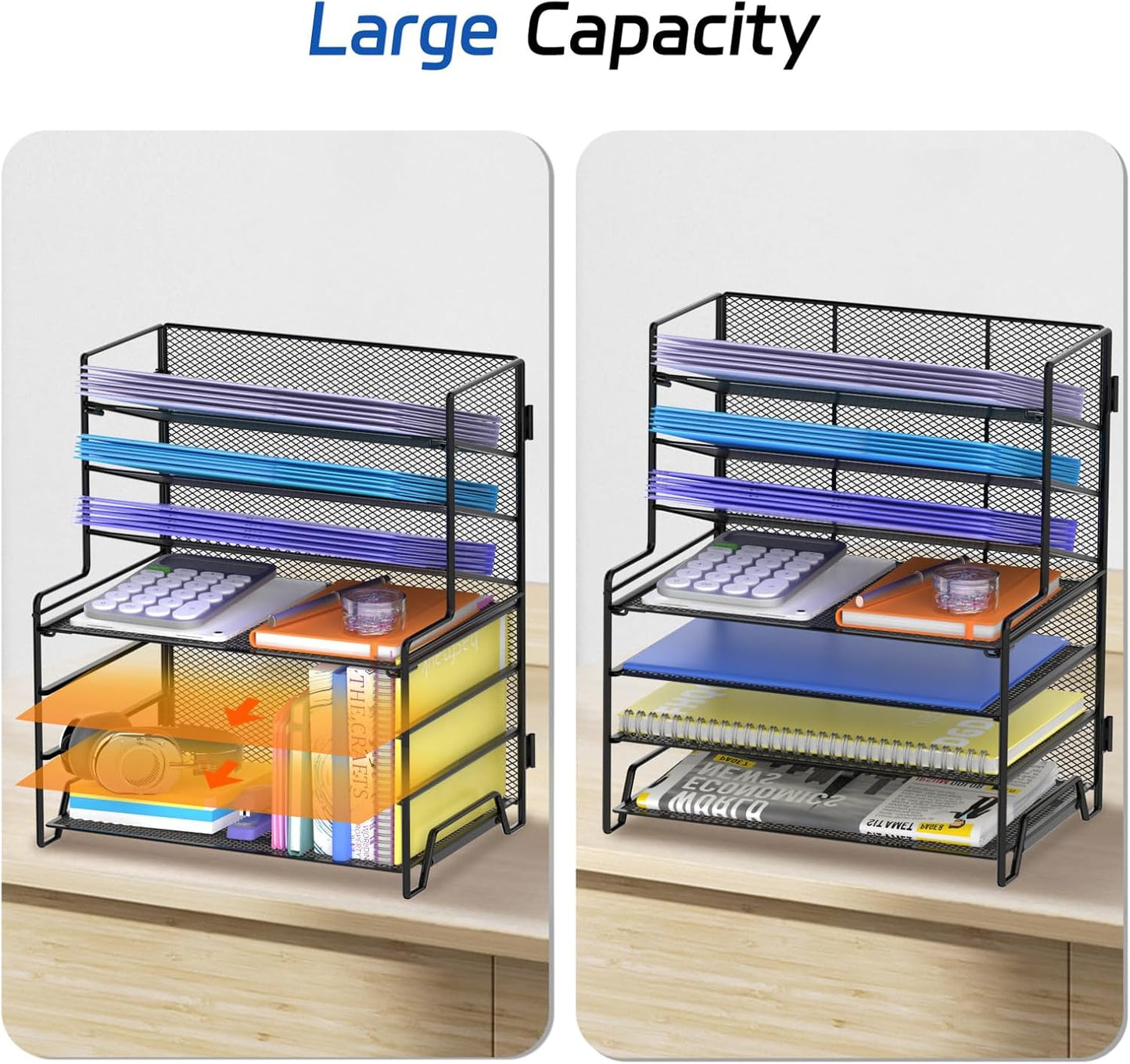 7 Tier Desk File Organizer Metal Mesh Paper Sorter Letter Tray Desktop Organizer for Home Study Office and Workspace, Black