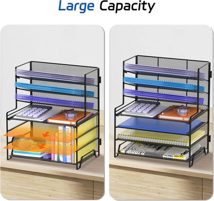 7 Tier Desk File Organizer Metal Mesh Paper Sorter Letter Tray Desktop Organizer for Home Study Office and Workspace, Black