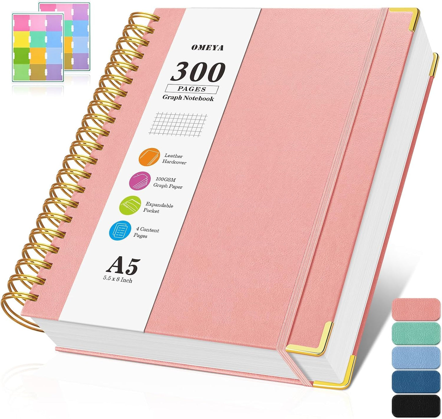 Graph Paper Notebook, Spiral Grid Notebook 8.5" X 11", Hardcover Leather Journal 300 Pages, 100GSM Thick Grid Paper Notebook, Large A5 Graphing Notebook Journal for Women Men Writing Engineering Work