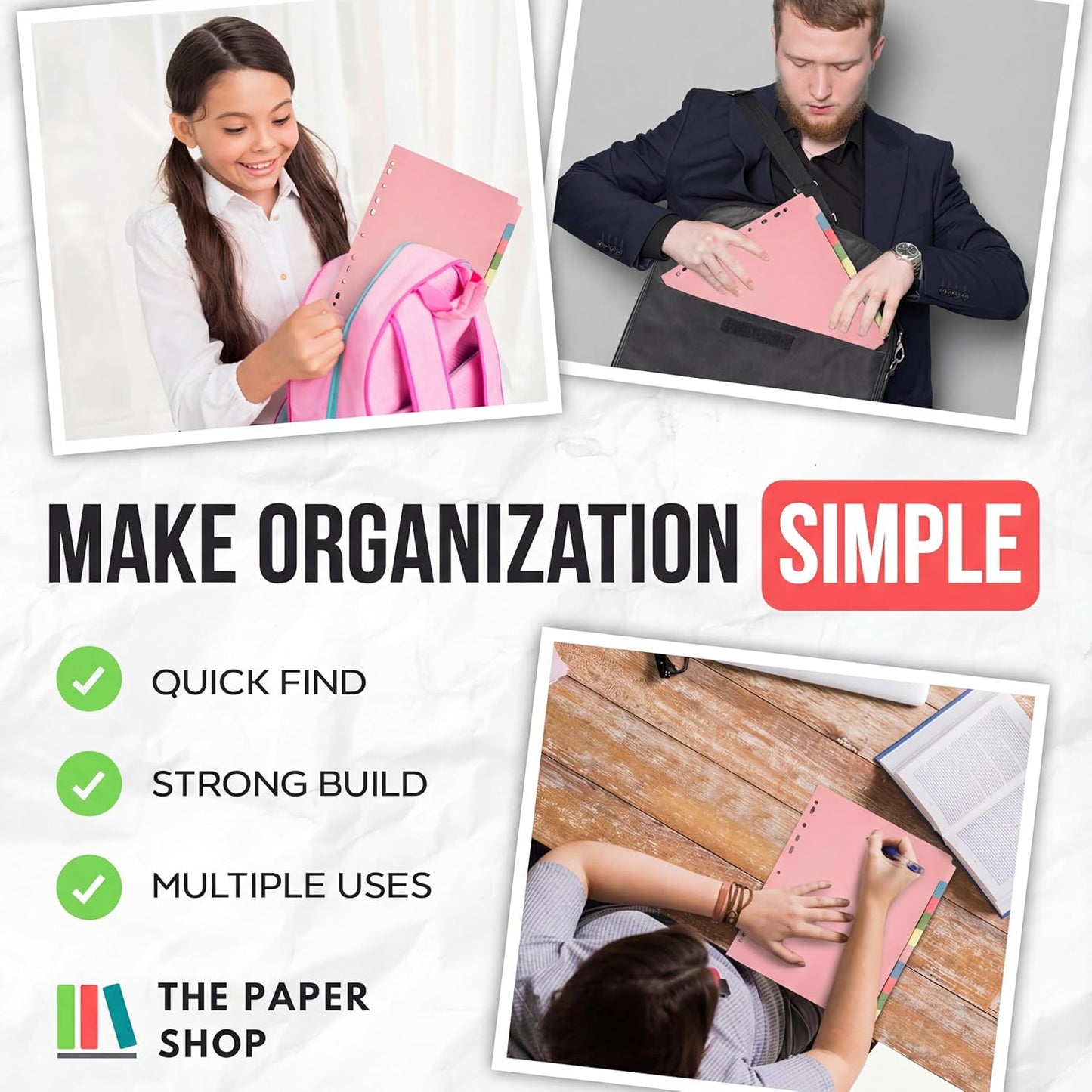 10 Tab Dividers for 3 Ring Binder – 10 Dividers Set with Tabs, Perfect for Organizing Documents, Binder Tab Dividers for Easy Filing