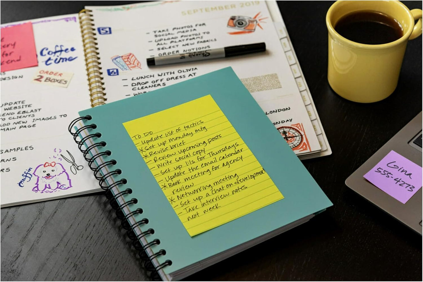 Post-it 100% Recycled Paper Super Sticky Notes, Lined, 4 in. x 6 in., 4 Pads, 45 Sheets per Pad, Wanderlust Pastels, School Supplies and Office Products