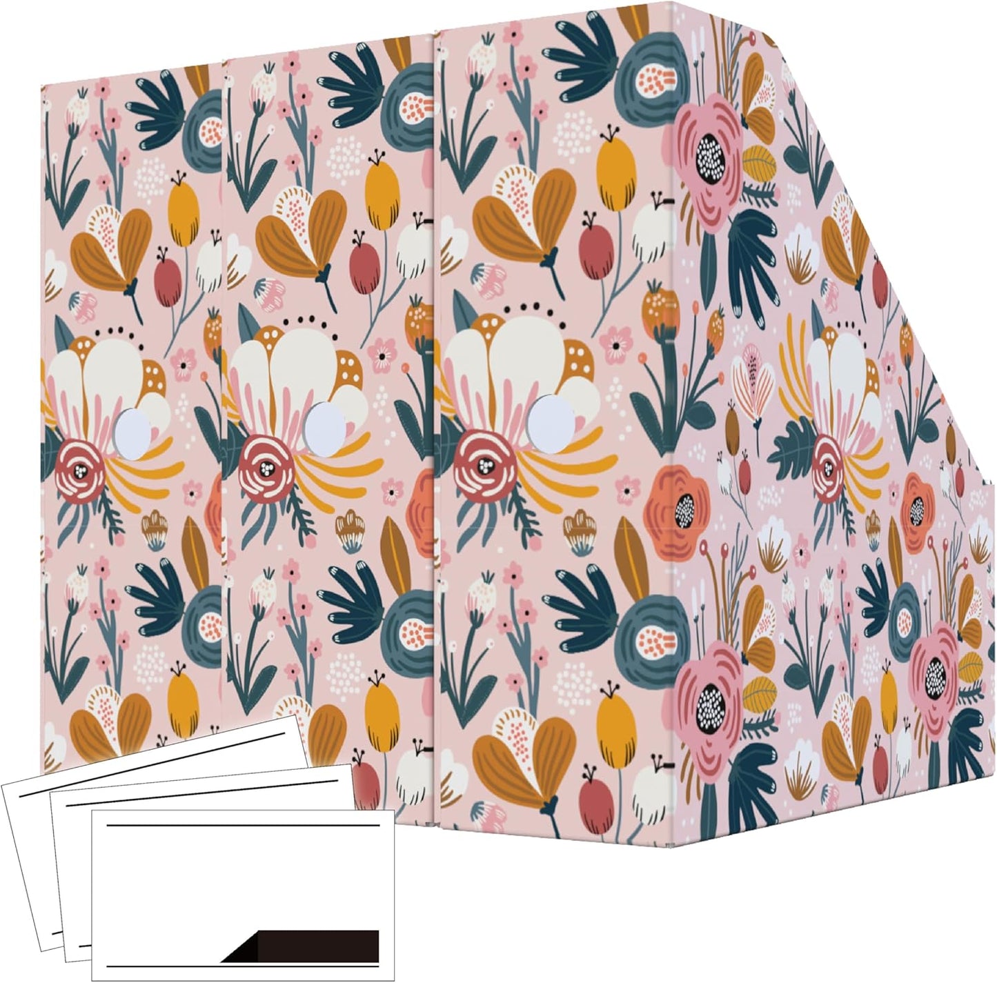 ANSSDO 6 Pack Cardboard Magazine Holder - Premium Magazine File Organizer, Large Volume Storage Box as Book Bins or Folder Holder for Desk - Teal Floral