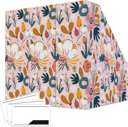 ANSSDO 6 Pack Cardboard Magazine Holder - Premium Magazine File Organizer, Large Volume Storage Box as Book Bins or Folder Holder for Desk - Teal Floral
