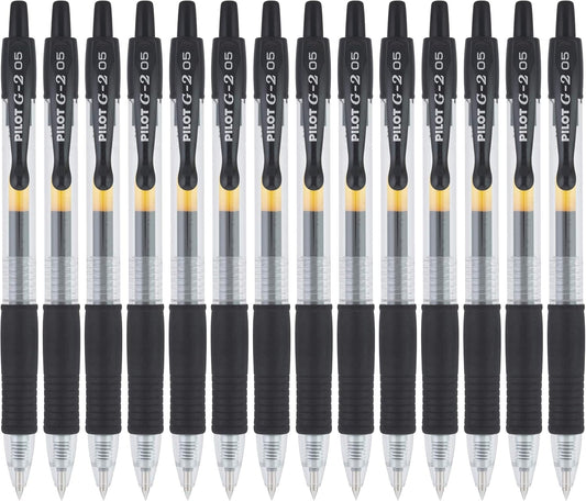 Pilot G2 Premium Gel Roller Pens, Extra Fine Point 0.5 mm, Gel Pens Black, Pack of 14 - Ideal for School, Journaling & Office Writing