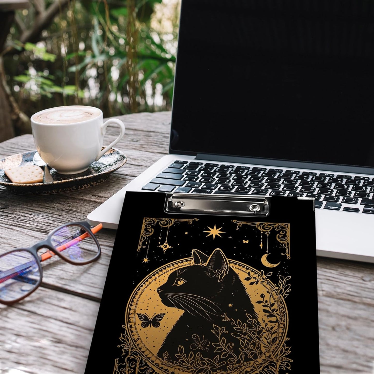 Gothic Moon Phase Clipboard Folio with Storage, Witchy Moon Decorative Clipboard Folder, Gothic Black Gold Clipboards for Women, Witchy Gifts Office Supplies, 12.4x9.2In