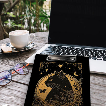Gothic Moon Phase Clipboard Folio with Storage, Witchy Moon Decorative Clipboard Folder, Gothic Black Gold Clipboards for Women, Witchy Gifts Office Supplies, 12.4x9.2In