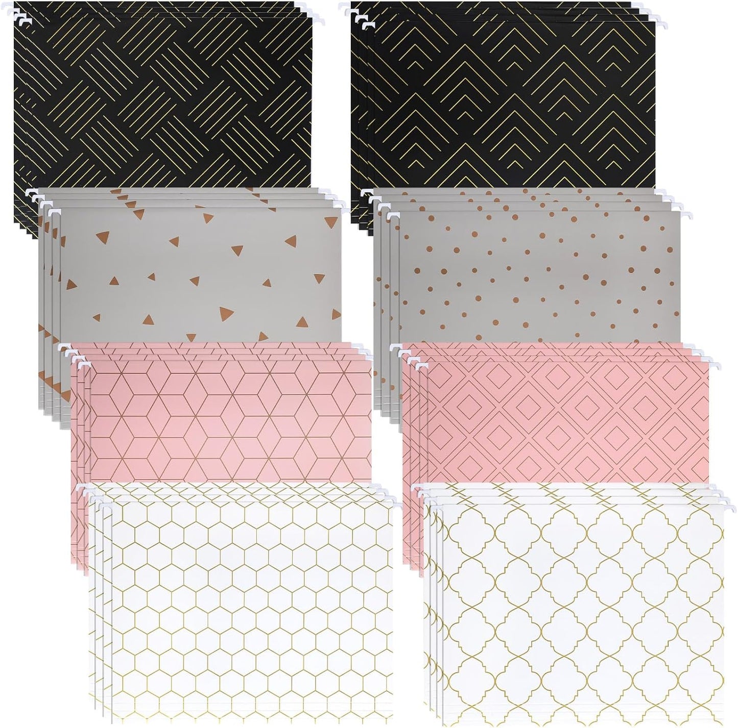 Estune 32 Pcs Decorative Hanging File Folders Letter Size Cabinet File Folders Organizers with 1/5 Cut Adjustable Tabs for Office Desk School Filing Cabinet Home(Gold Stripe)