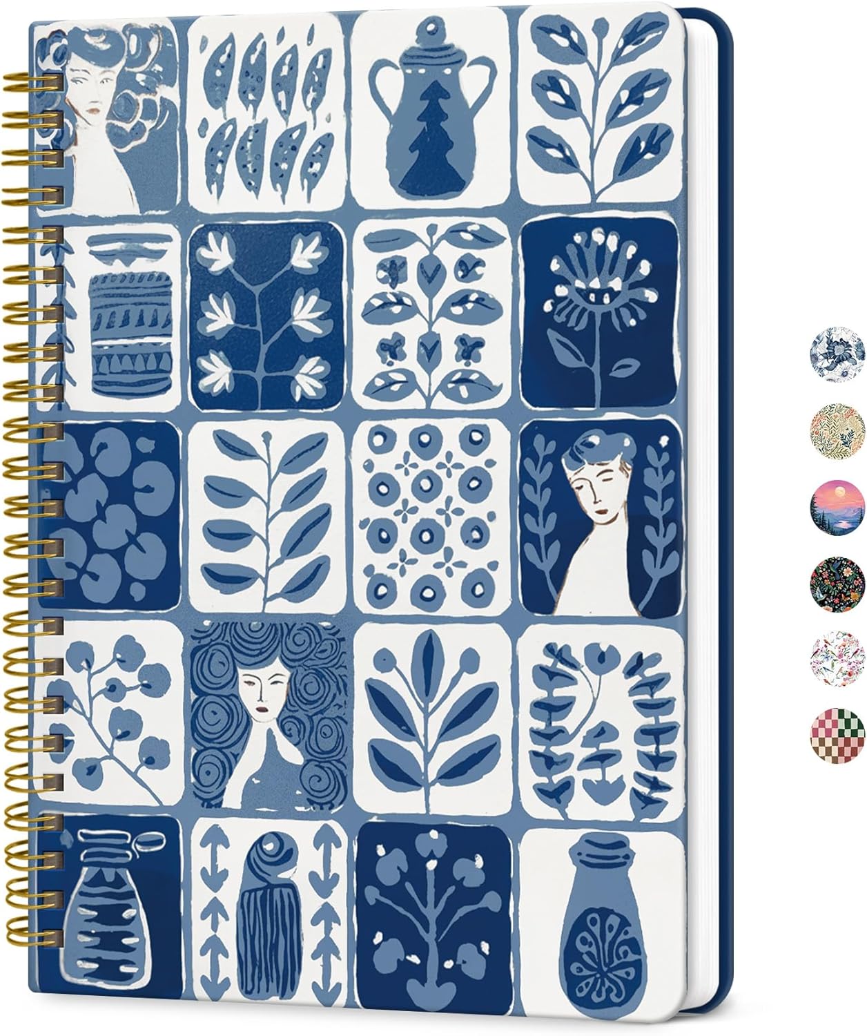ZOTIA Lined Spiral Journal for Women, A5 Cute Hardcover College Ruled Notebook for Work, School & Note Taking, Aesthetic Writing Journal, 140 Pages (5.8" x 8.3"), Blue Floral