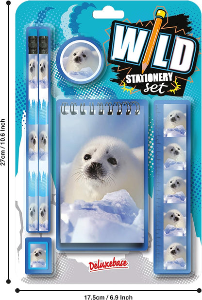 Deluxebase Wild Stationery Set - Dolphin from Animal Stationery Sets with 2 Pencils, Eraser, Pencil Sharpener, Ruler & Cute Notebook. Ideal Office Supplies, Desk Accessories & College Essentials.