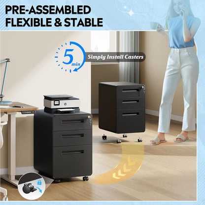 DEVAISE 3 Drawer Mobile File Cabinet Under Desk Office, Fully Assembled Except Casters, Letter/Legal Size, Black