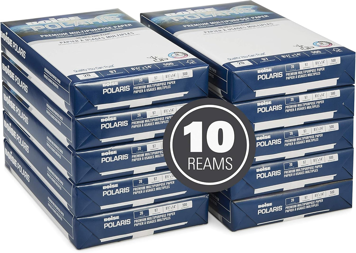 Boise Paper Premium Multipurpose Copy Paper | 8.5" x 11" Letter | 97 Bright White, 24 lb. | 10 Ream Carton (5,000 Sheets)