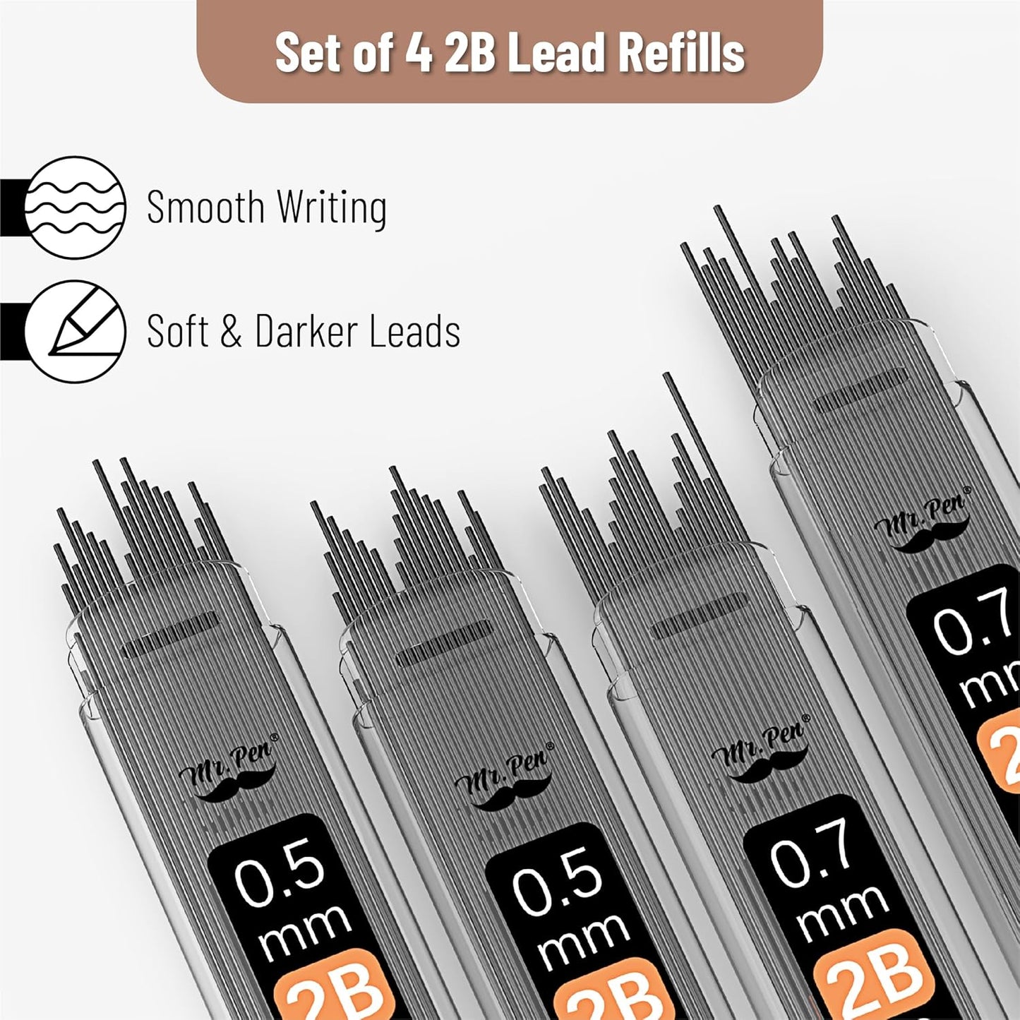 Mr. Pen- Metal Mechanical Pencil Set with Lead Refills & Erasers, 2 Pack, 2 Sizes, 0.5 & 0.7mm, 4x Tubes 2B Lead Refill, 2x Erasers for School Supplies, Note Taking, Drawing, Sketching, Office