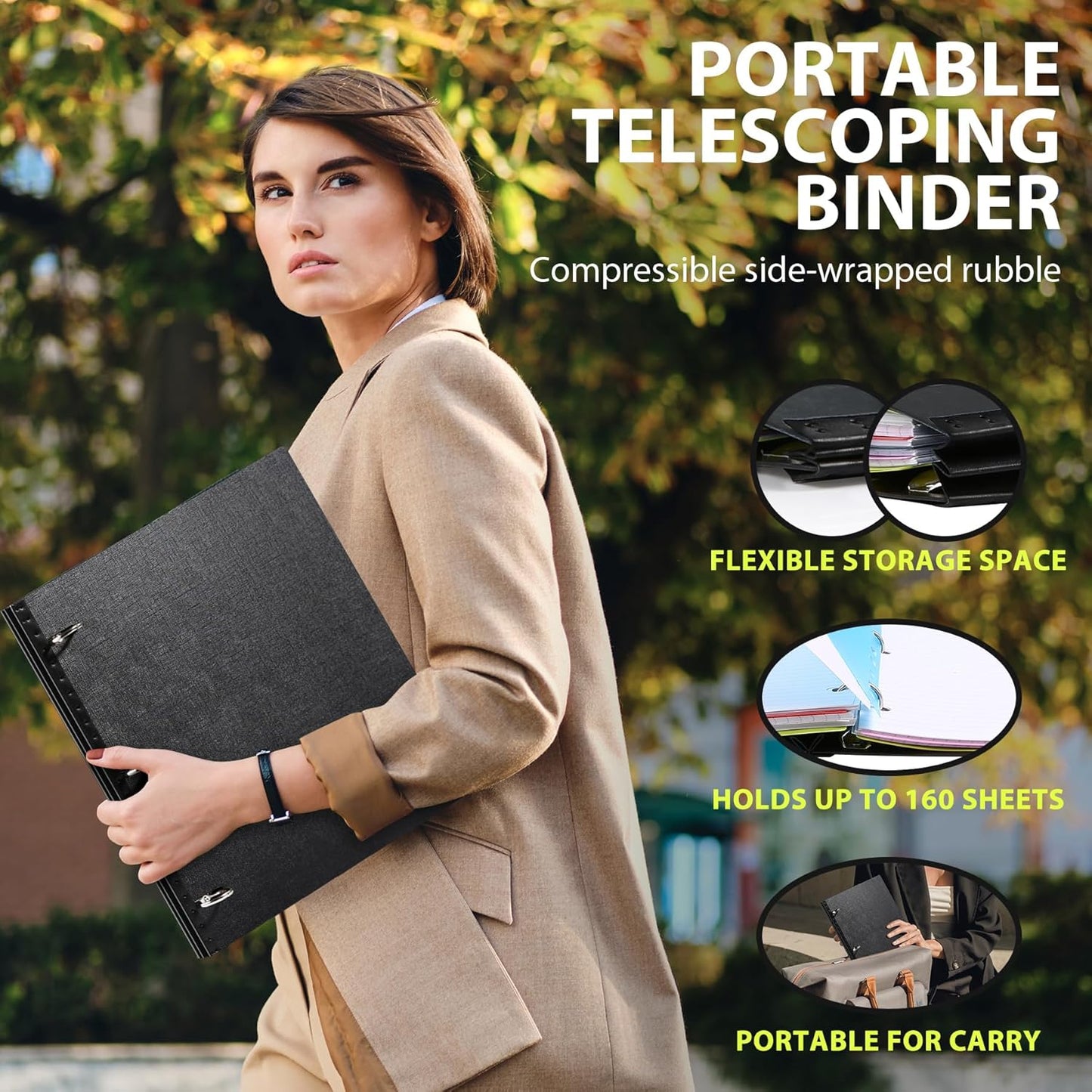 WOT I 1 Inch Telescoping 3 Ring Binder 4 Pack, Expandable Flexible Binder with Customizable Front Cover & Clear Catalog Pocket, Holds 225 Sheets, School Office Supplies, White