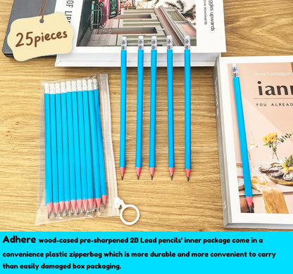 Adhere 25pcs Woodcase Pencils with Eraser Premium Pre-Sharpened Hexagon Graphite 2B pencils ideal for home, office writing including a Free Sharpener(Pink・25pcs)