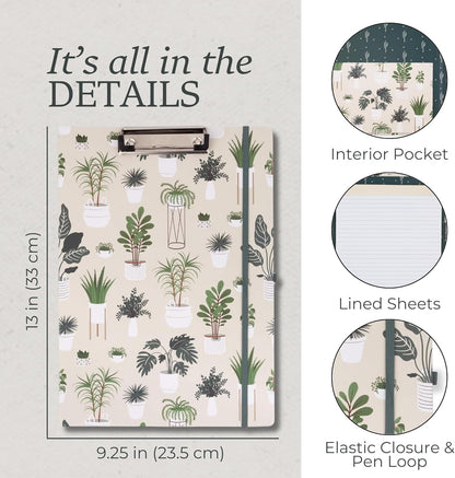 Steel Mill & Co Cute Clipboard Folio with Refillable Lined Notepad and Interior Storage Pocket, Floral Padfolio for Work, Garden Blooms Cream