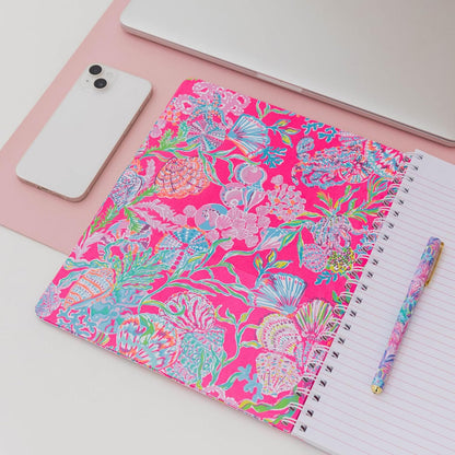 Lilly Pulitzer Large Blue Hardcover Spiral Notebook, 11" x 9.5" with 160 College Ruled Pages, Cabana Cocktail