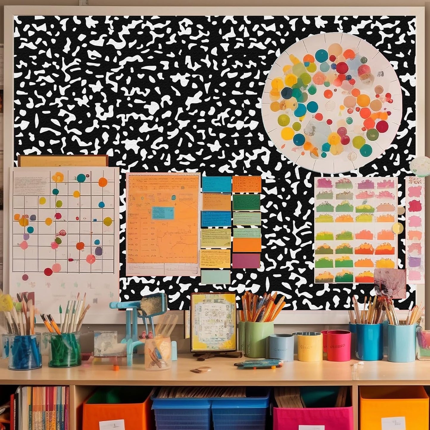 Drydiet Composition Notebook Bulletin Board Roll 1. 4 x 10 Ft/ 17 x 120 Inches, Peel and Stick Composition Classroom Decor, Back to School Black and White Bulletin Board Paper Background Waterproof