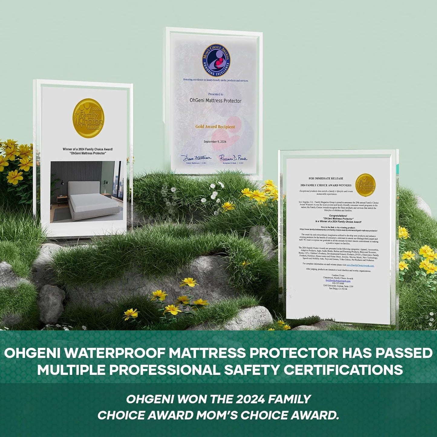 OhGeni 100% Waterproof Queen Size Mattress Protector,Soft Mattress Pad, Cooling Breathable Fitted Sheets,Washable Bed Cover,Non-Slip Deep Pocket,Noiseless for Bedroom