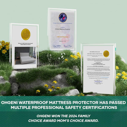 OhGeni 100% Waterproof Queen Size Mattress Protector,Soft Mattress Pad, Cooling Breathable Fitted Sheets,Washable Bed Cover,Non-Slip Deep Pocket,Noiseless for Bedroom