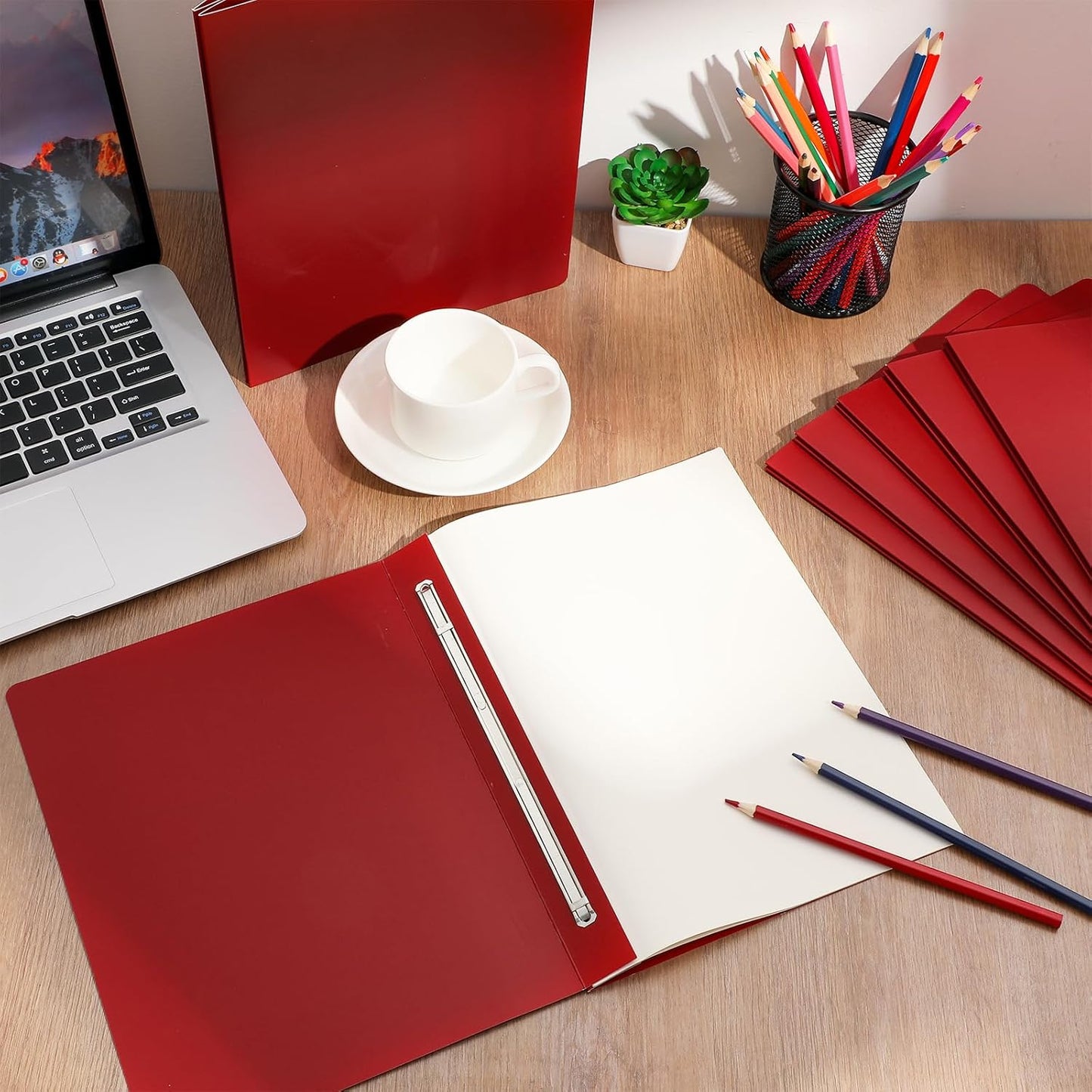 12 Pcs Pressboard Report Cover 9.3x11.6 Inch Presentation Binder Folder Letter Size 3" Capacity Metal Prong Fastener with Compressor for Reports Business Contract Proposal Documents, Red
