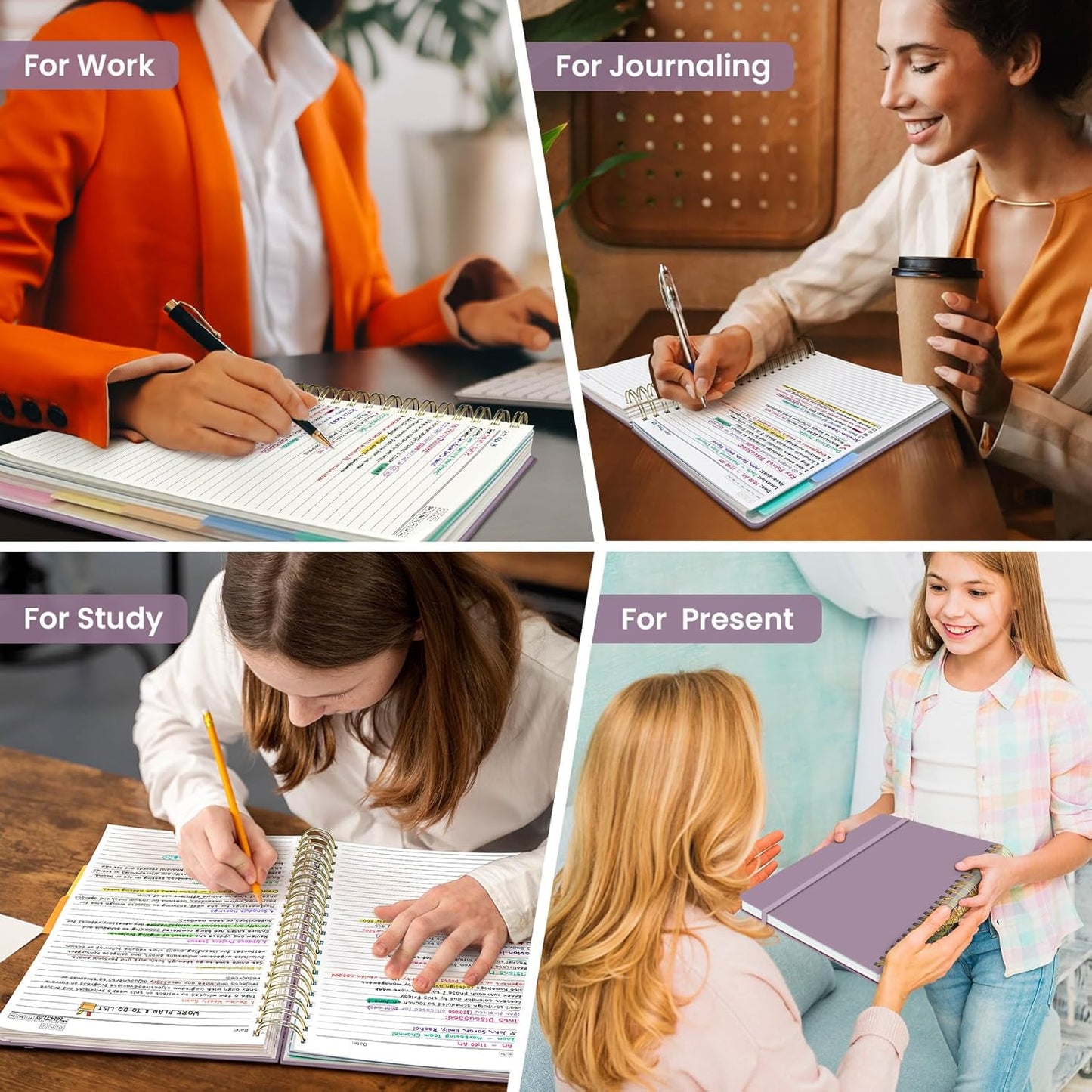 Hardcover Spiral Journal Notebooks for Work With Removable Dividers & Tabs, 8.5"x11" 5 Subject Notebook for Note Taking & Organizer, A4 College Ruled Lined Journal for Women & Writing, Aquamarine, 280 Pages