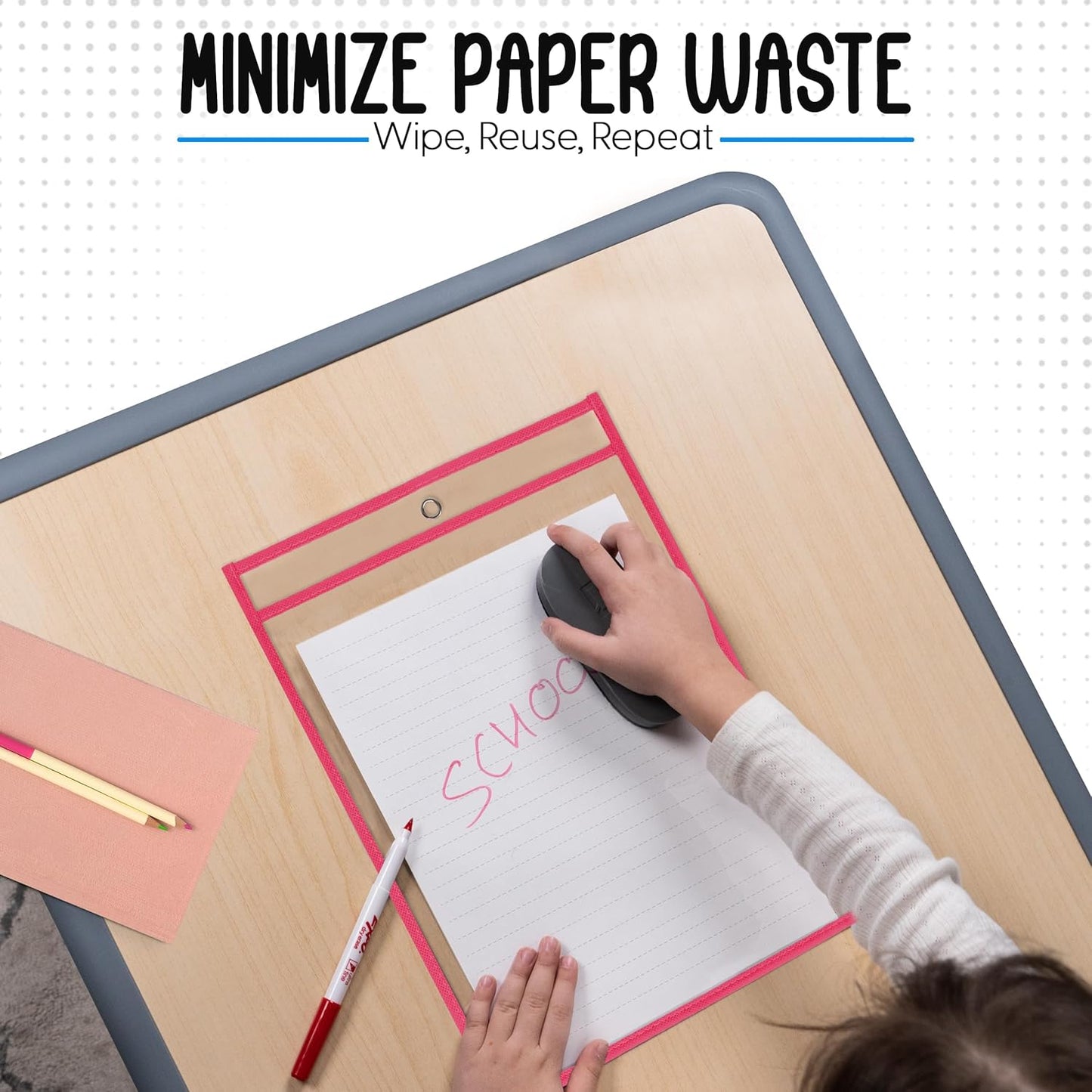 Essex Wares - 6 Pack, Assorted, Dry Erase Pocket Document Protectors, 10" Wide x 13.5" Tall- Dry Erase Clear Plastic Sleeves - Reusable & Easy Erase Plastic Invoice Holders, Water-Resistant & Durable